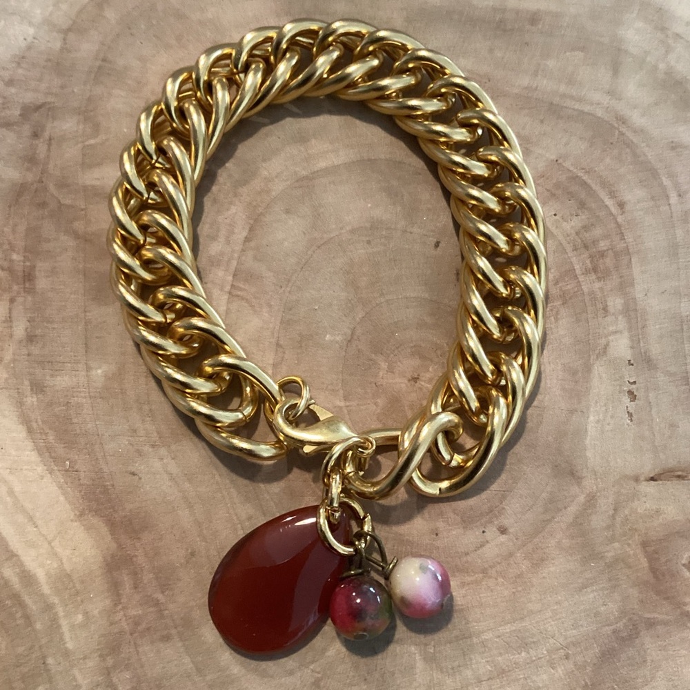 Chunky Chain with Agate Charm Bracelet